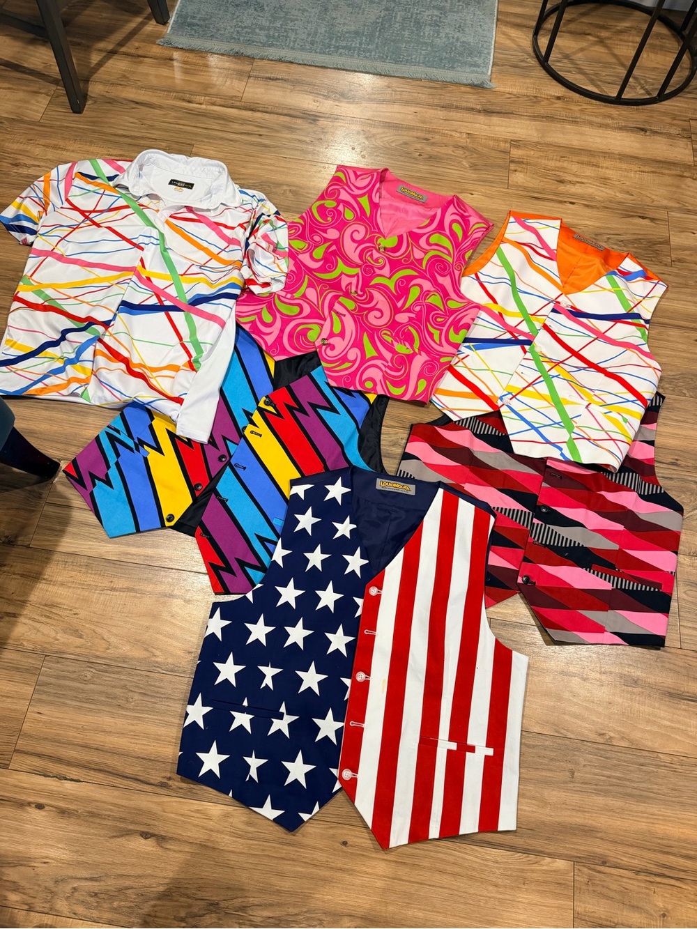 Lot of 6 Loudmouth vests polo size 48 xxl golf funky patterns
